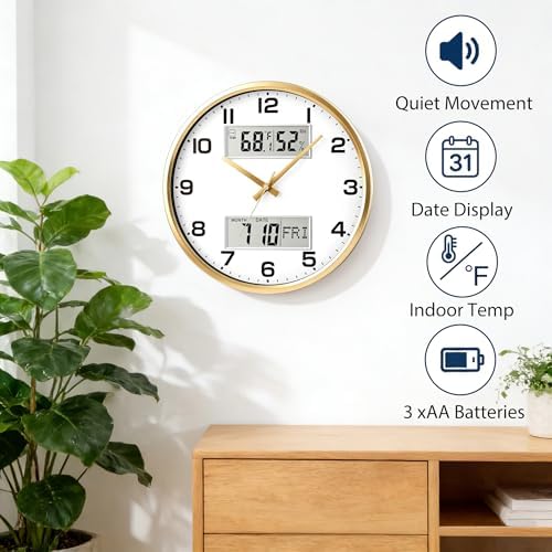13" Gold Battery Powered Silent Wall Clock - Image 2