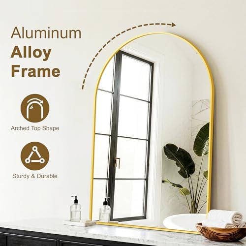 FGU Arched Bathroom Mirror for Over Sink 36"x24" Gold Vanity Mirror - Image 4