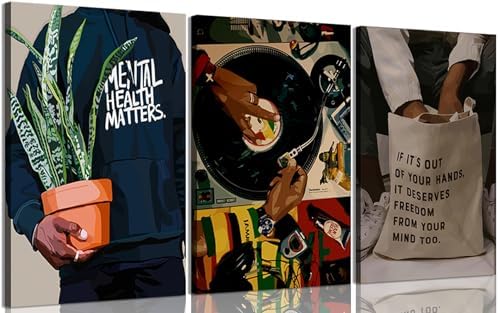 Patto Black Men Canvas Wall Art Set of 3 Fashion African American Black Man by Patto