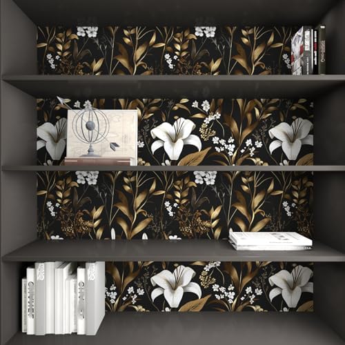 Laatse Vintage Dark Black Golden Floral Peel and Stick Wallpaper 17.5"x787" - Image 6