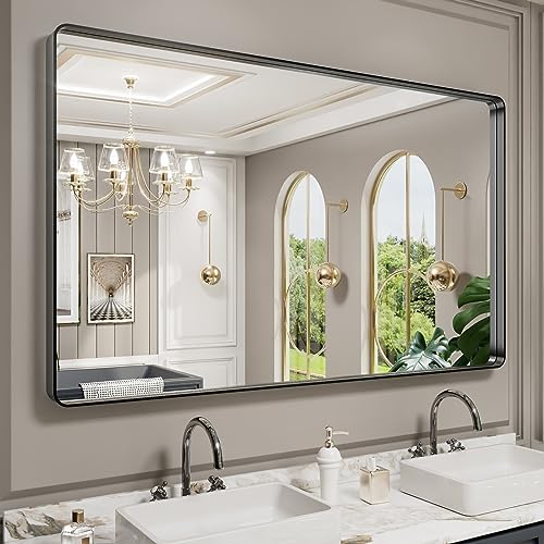 LOAAO 60X36 Inch Black Bathroom Mirror Metal Framed by LOAAO