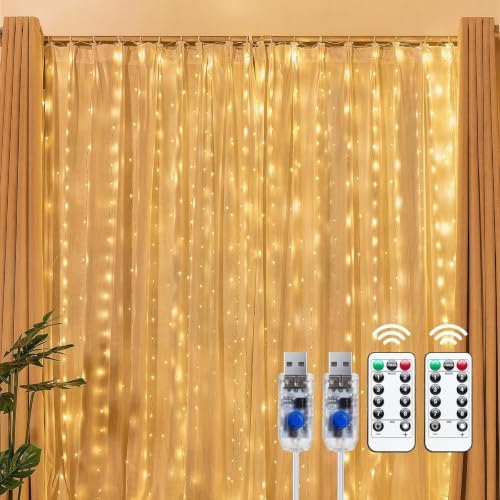 Brightown 2 Pack 300 LED Fairy Curtain Lights, 9.8ft x 9.8ft String Lights by Brightown