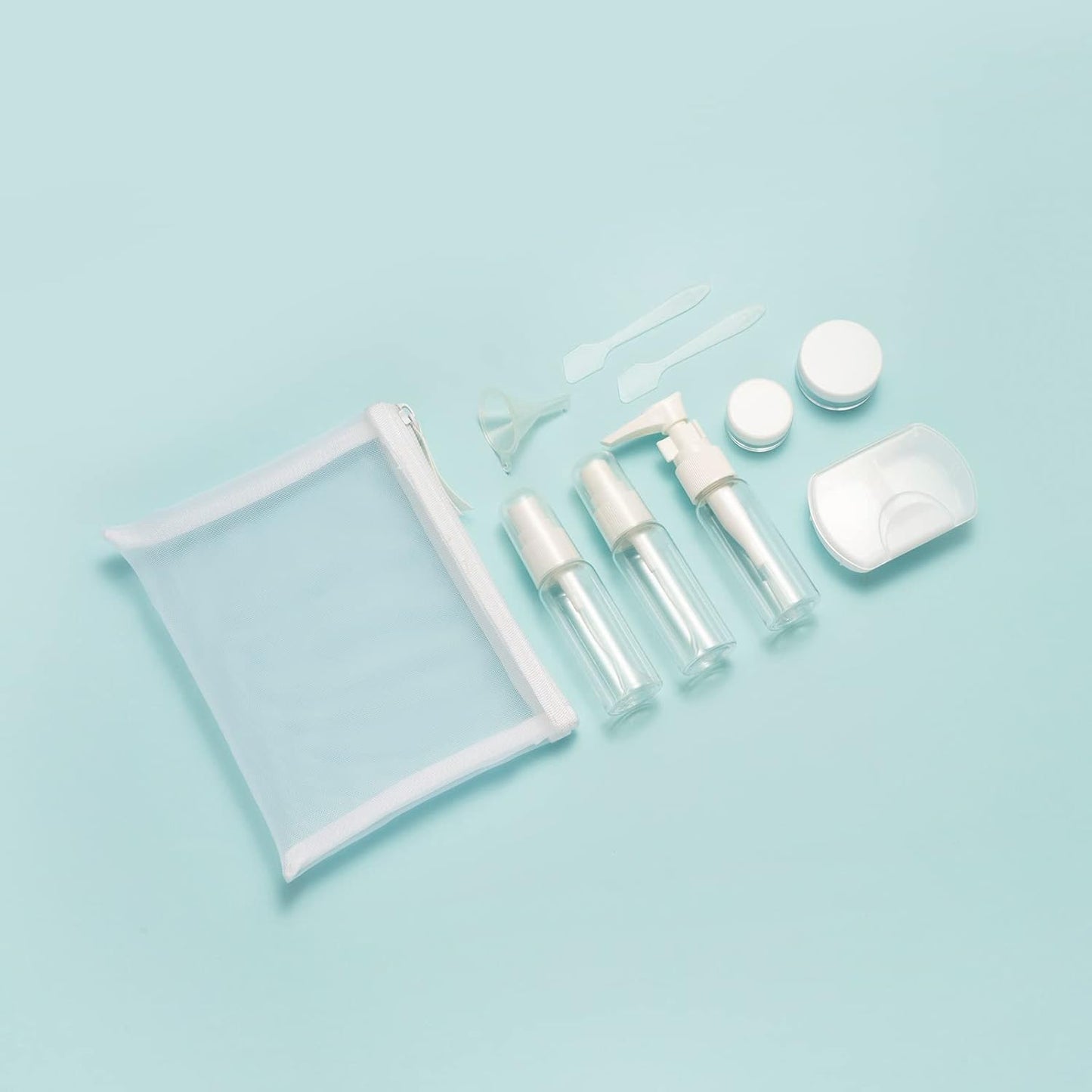 Travel Essestials 9 Piece Travel Kit, TSA Airline Carry-on Approved Size, Travel Bottles, Pill Case and Toiletry Bag Kit