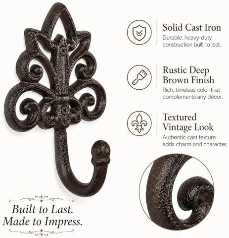 iobiotio Cast Iron Wall Hooks Heavy Duty 2 Pack, Vintage Coat Hooks - Image 5