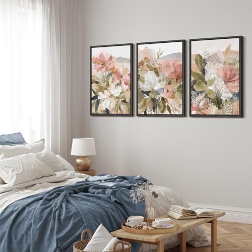 MUDECOR Framed Canvas Print Wall Art Blush Floral Abstract Neutral Botanical - Image 3