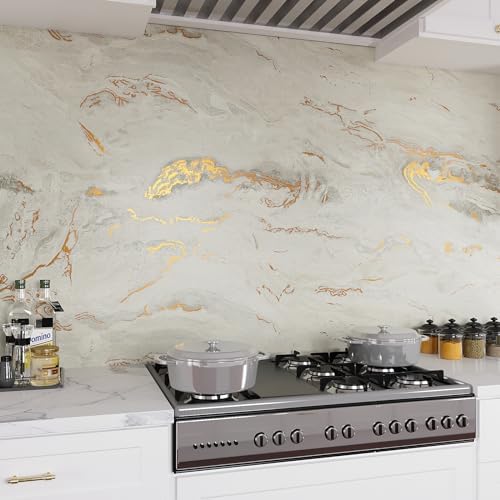 VEELIKE Matte Beige Gold Liquid Marble Contact Paper - Image 6