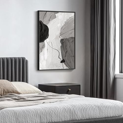 Large Framed Black and White Gray Modern Abstract Wall Art, 1 Piece 24x36 - Image 2