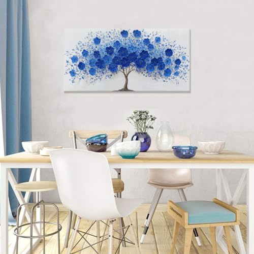 Blue Flower Tree Of Life Canvas Wall Art Pictures - Image 3