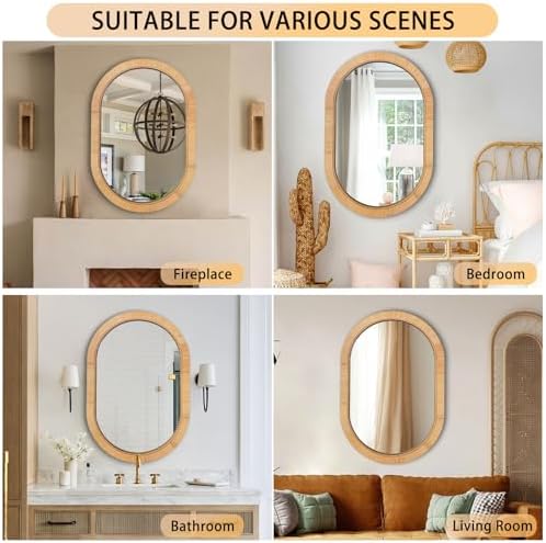 20x30 Oval Rattan Mirror for Wall, Boho Decorative Mirror for Bathroom Vanity - Image 4