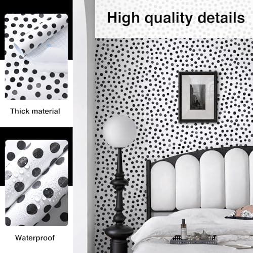 Dimoon 17.3''x197'' Peel and Stick Wallpaper Modern Polka Dot Black and White - Image 4