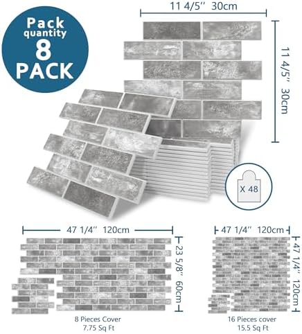 8-Pack 3D Faux Brick Acoustic Wall Panels, 11.8" x 11.8" Peel and Stick PET - Image 2
