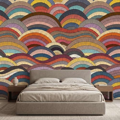 Boho Peel and Stick Wallpaper Rainbow Wave Wall Mural by LOOWAP