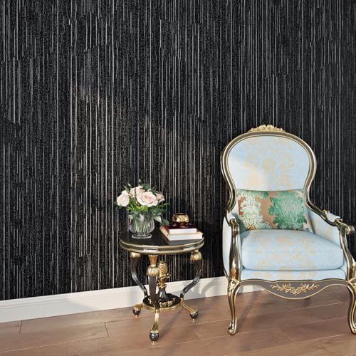 Livelynine Black Grasscloth Wallpaper Textured Peel and Stick Wallpaper Black - Image 5