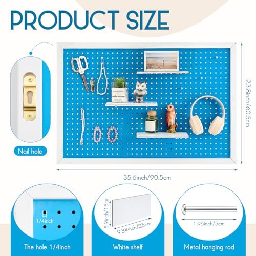 Weysat 36 x 24 Inch Framed Wood Pegboard Wall Organizer, Large Blue Decorative - Image 3