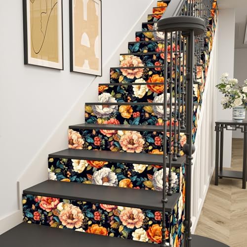 BOKEBEVE Floral Wallpaper Peel and Stick Boho Colorful Black 17.5 x 393.5In - Image 4