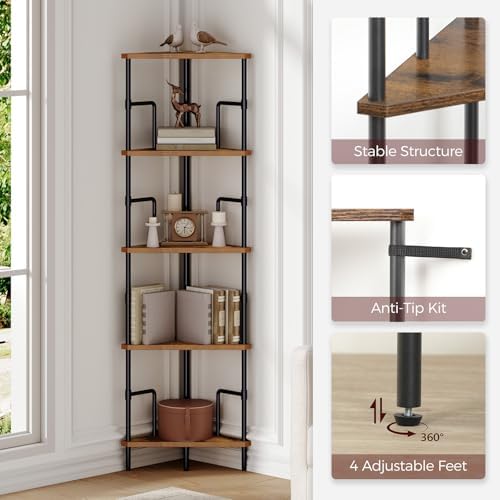 MAHANCRIS 5-Tier Corner Shelf, 52.8" Tall Corner Bookshelf - Image 3