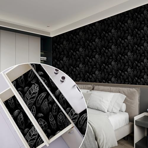 Black Peel and Stick Wallpaper 17.7"x120" Feather Wallpaper Removable Modern - Image 7