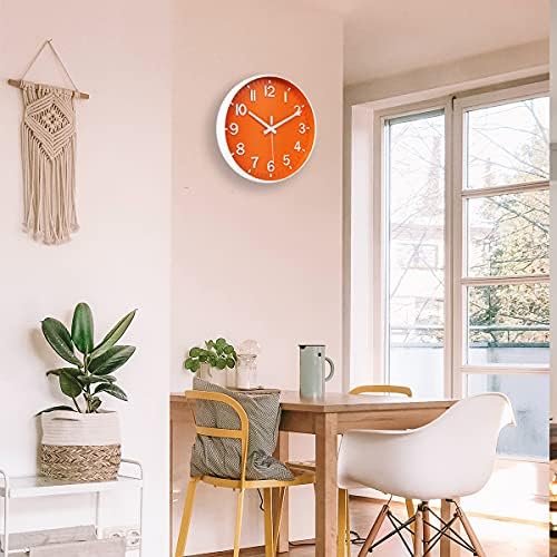 HZDHCLH 12 Inch Silent Wall Clock Battery Operated Non Ticking Orange White - Image 4