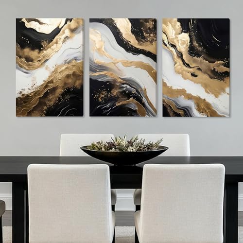 EJPFOGV Triptych Black White Gold Wrapped Canvas Wall Art 20x30 inches x3 - Image 5