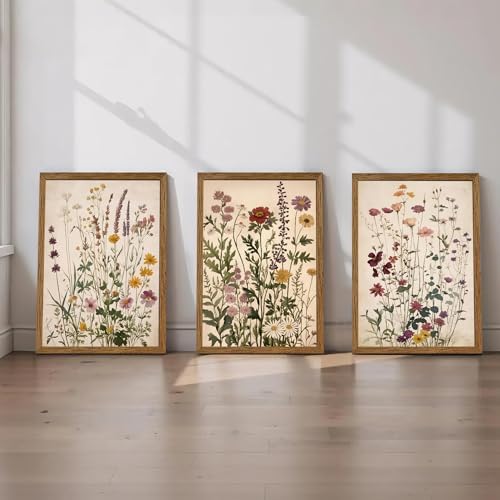 AVECCO 3 Piece Vintage Wildflower Botanical Framed Canvas Wall Art 16x24 in - Image 3