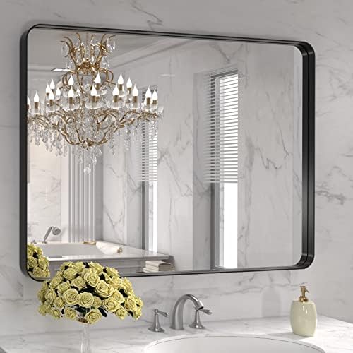 LOAAO 40X32 Inch Black Metal Framed Bathroom Mirror by LOAAO