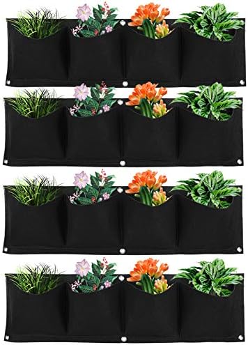 AYNEFY 4Pcs 4 Pocket Hanging Planter Bags, Wall Mounted Reusable Degradable by AYNEFY