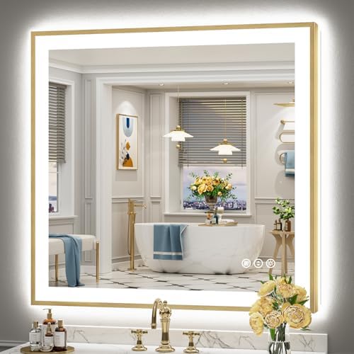 40x38 Gold LED Bathroom Mirror by Awandee
