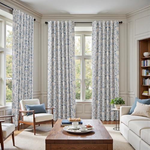 jinchan Blue Floral Blackout Curtains 84 Inch Farmhouse Back Tab 2 Panels - Image 5
