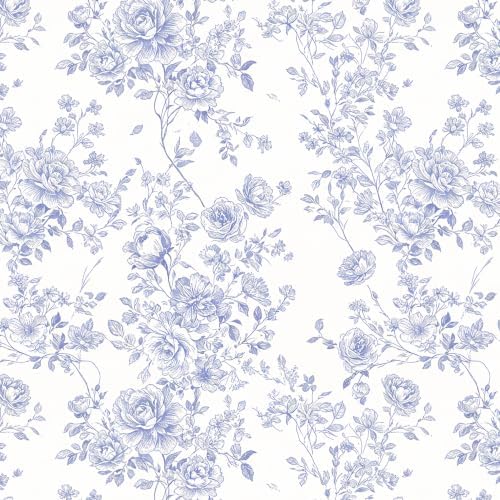 Blue Floral Peel and Stick Wallpaper by Willowix