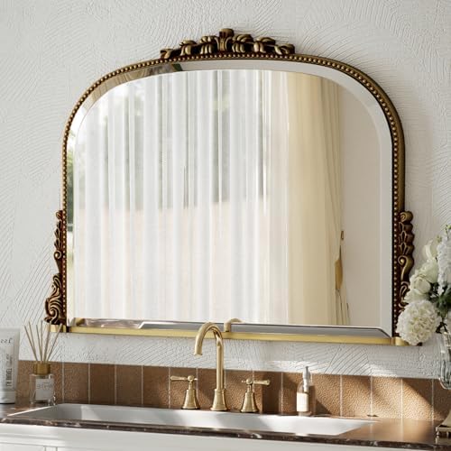 Wall Beaded Mirror, 44 x 32 Inch Round Top Right Angle Wall Mirror, Tempered - Image 7