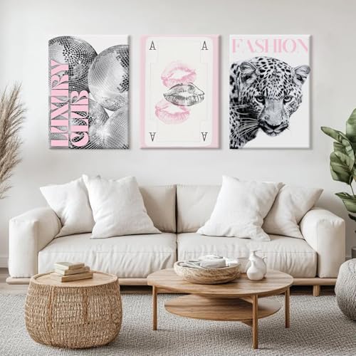 Pink Leopard Trendy Wall Art Cheetah Black White Canvas Wall Decor Fashion - Image 3
