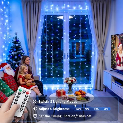 JMEXSUSS 200 LED USB Curtain Lights Blue and White - Image 2