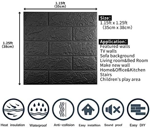 3D Wall Panels Peel and Stick, 14.5 Sq Ft Coverage, Faux Brick Black - Image 2