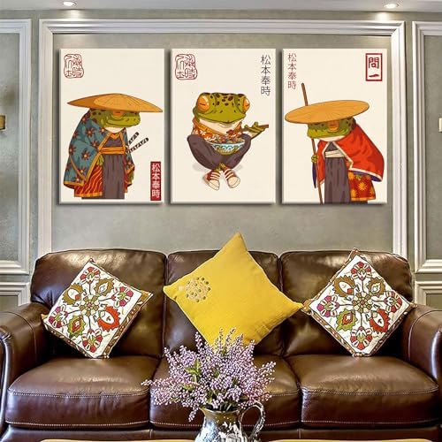 Japanese Frog Wall Art Set of 3, Samurai Canvas Prints, 12x16 in - Image 2