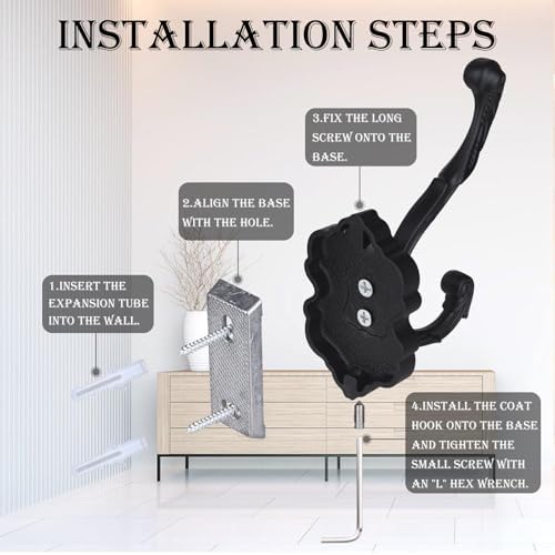 4 Pcs Black Coat Hooks Wall Mount, Matte Metal Hat Hooks - Image 4