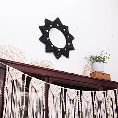 TENEWEE Boho Wall Decor Black Macrame Round Hanging Mirror - Image 3