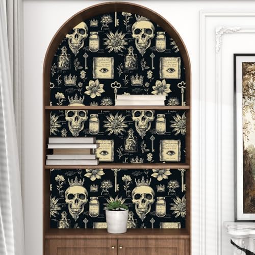 Laatse Gothic Black Beige Skull Floral Wallpaper Peel and Stick 17.5"x393" - Image 3