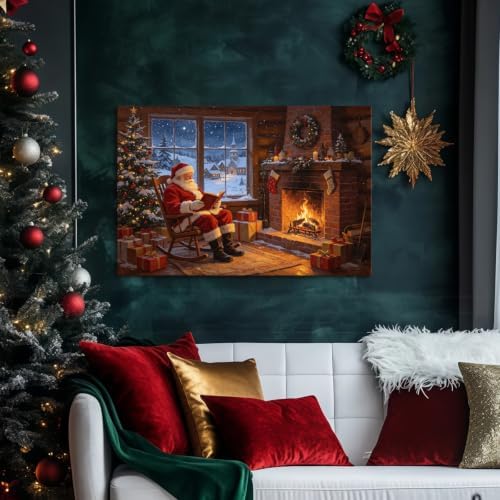 AVANT GARDE CANVAS Christmas Canvas Wall Art, Santa Claus Reading by Fireplace - Image 2