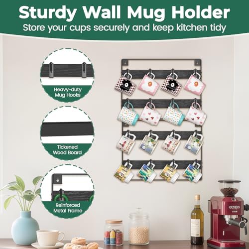 EsLuker.ly Mug Holder Hanger Cup Display Rack Wall Mounted, 2 Pack Black - Image 4