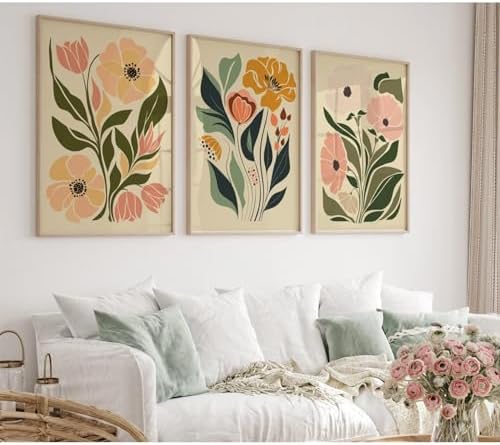 Boho Flower Wall Art Decor Abstract Floral Canvas Wall Art Pictuers Botanical - Image 4