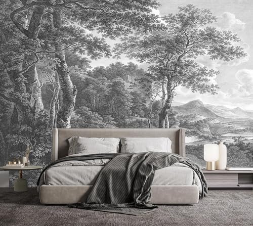 YQWDMX -Vintage Forest Fabric Wallpaper Grey Tree Mural Living Room 140" x 91" - Image 2