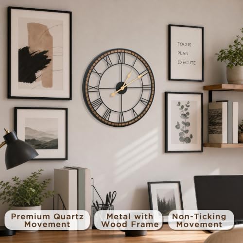 Micasso Modern Farmhouse Decorative Clock: 20 inch Battery Operated - Image 3