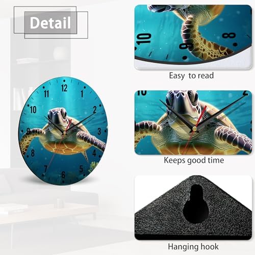 SPUNKER Wall Clocks, Sea Turtle Wall Clock Battery Operated 10 Inch, Ocean - Image 4
