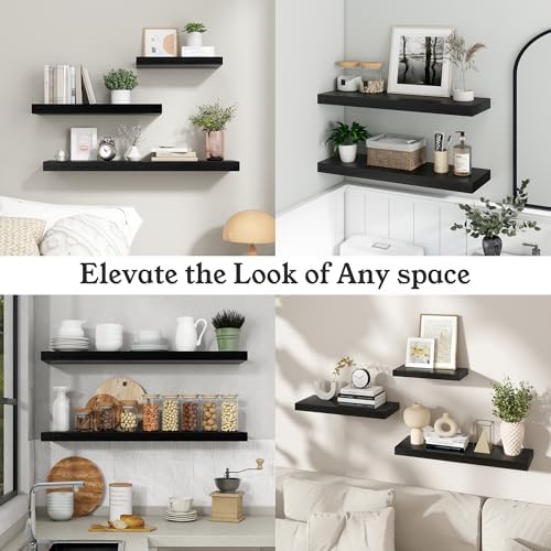 48" Black Floating Shelves Wood Wall Shelf - Image 5