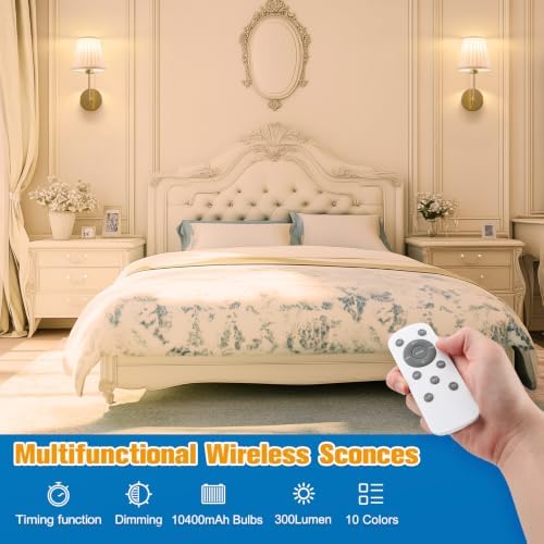 NIORSUN 14.5 inch Battery Operated Wall Sconce Set of 2, 10 Colors Wireless - Image 2