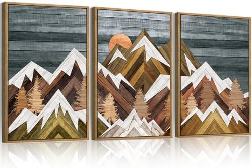 BINCUE Rustic Mountain Canvas Wall Picture Framed Wall Art by BINCUE