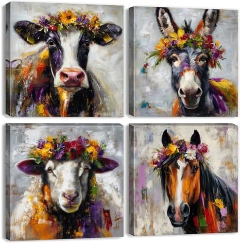 Abstract Animals Wall Art Colorful Cow Picture by YOOOAHU