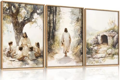 Large Jesus Teaching Children on Path Framed Canvas Wall Art, Empty Tomb - Image 5