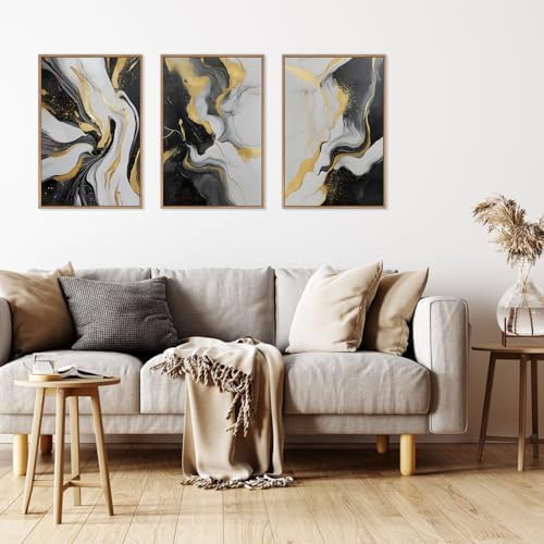HLNIUC Abstract Minmalist Wall Art, Flow Marble Wall Art, Modern Neutral Framed - Image 4