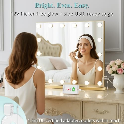 LUXFURNI Vanity Mirror with Lights, 23.6" Hollywood Makeup Mirror Gold - Image 6